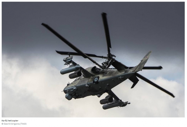 사거리 100km 장거리 순항미사일로 무장한 카모프 Ka-52M 개량형 러시아 전투 헬기 (출처=타스 통신)