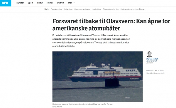 14일(현지 시각) 노르웨이 언론인 NRK에 따르면 미 해군과 나토는 51년이 지난 노르웨이 ‘오라우스반 기지’를 재가동시켜 러시아 북방 함대의 성역인 ‘바렌츠해’의 감시 강화에 나서고 있다. (출처=노르웨이 NRK 뉴스)