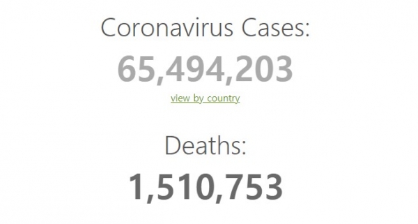 세계적 통계사이트인 월드 오미터에 따르면 20일 오전 9시 24분(한국 시각) 전 세계 코로나19 확진자는 6549만4203명을 기록했다. 사망자는 151만753명으로 집계됐다. (출처=월드 오미터)