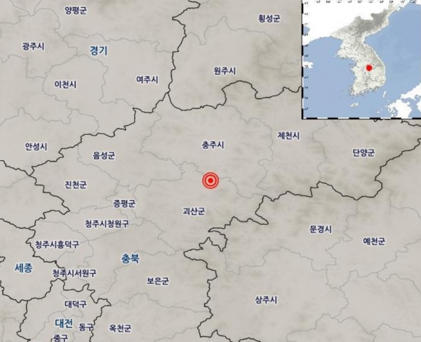 기상청은 29일 오전 8시 27분 49초 충북 괴산군 북동쪽 12km 지역에서 규모 4.1의 지진이 발생했다고 밝혔다.(자료출출처=기상청)